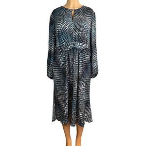 Classiques Entier Crop Sleeve Midi Dress Black White Blue Graphic Size 16W